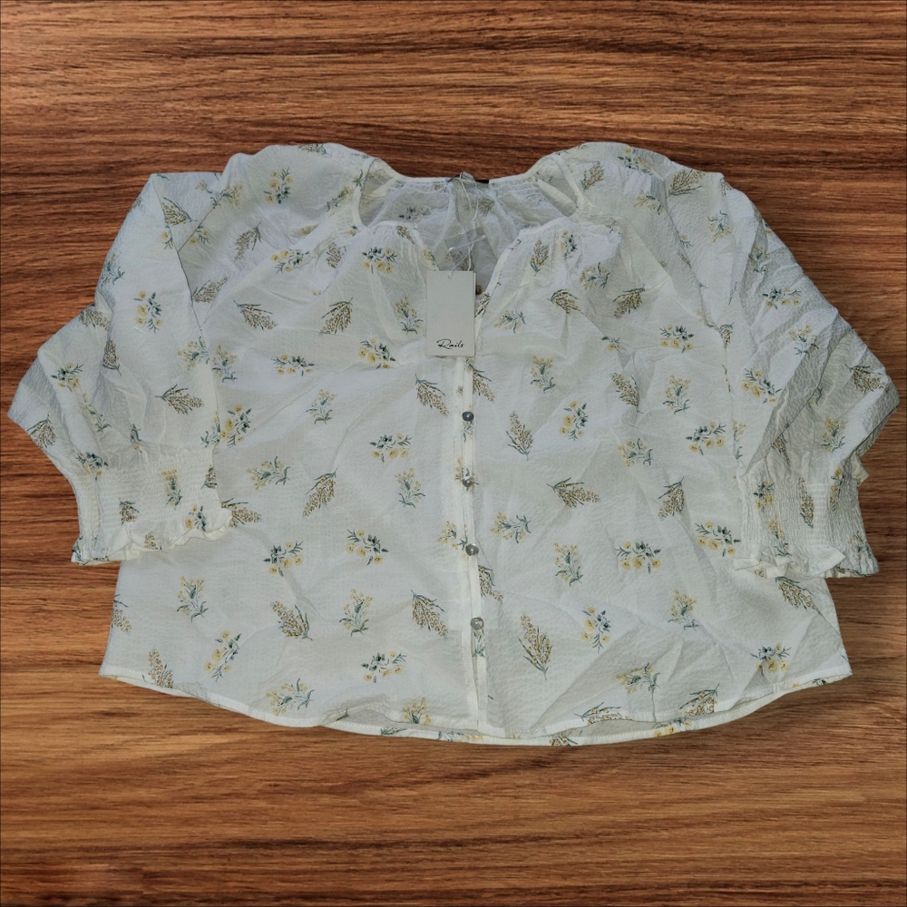 Rails White Floral Amaryllis Mariah Blouse. Sz. M